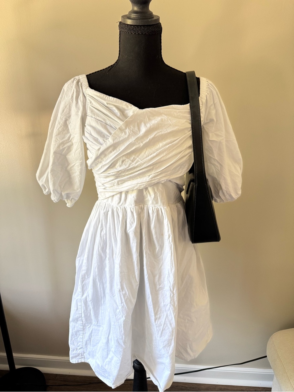 White Puff-Sleeve Wrap Dress